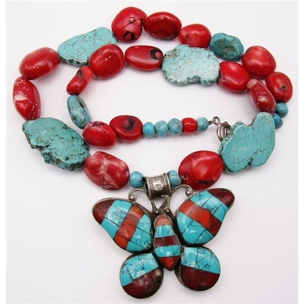 SOTHWESTER RED CORAL AND TURQUOISE BEADED