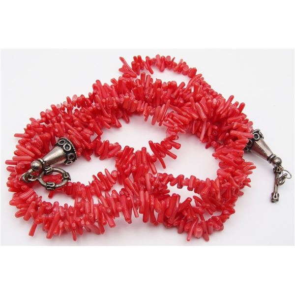 MULTI STRANDED RED CORAL NECKLACE WITH 925