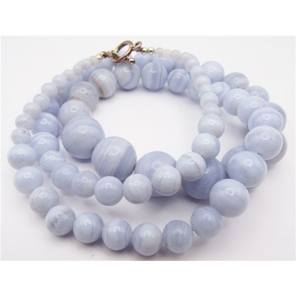 22 INCH LACE AGATE GLASS BEADED NECKLACE WITH