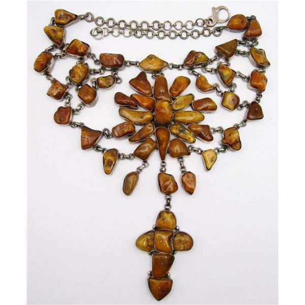 GORGEOUS STERLING NATURAL YELLOW AMBER BONE