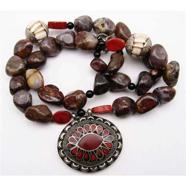 MEXICAN OPAL CORAL & OVORY STONE BEADED