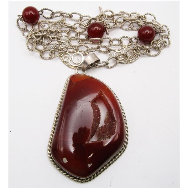 STERLING RED JASPER LINKED NECKLACE WITH LARGE