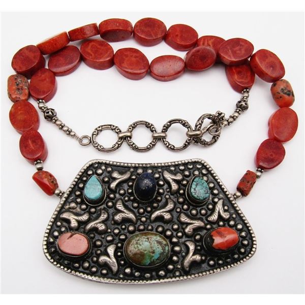 SOUTHWESTERN STERLING RED CORAL BEADED