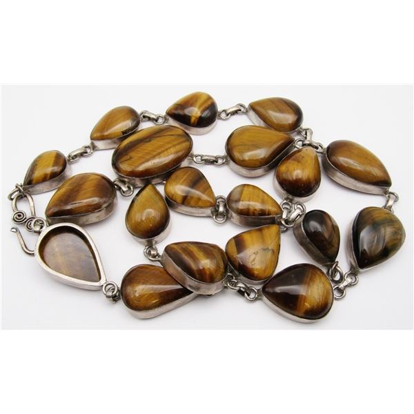 STERLING TIGER EYE STONE PANEL NECKLACE