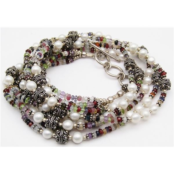 MULTI STRANDED STERLING BEADED NECKLACE WITH
