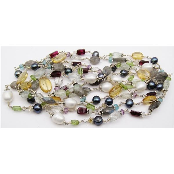 60 INCH LONG STERLING NECKLACE WITH MULTI