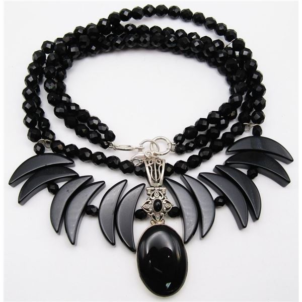 HEAVY! BLACK ONYX BEADED MULTI STRANDED