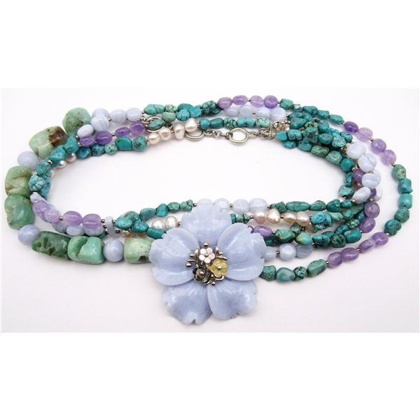 GORGEOUS MULTI STRANDED TURQUOISE, AMETHYST,