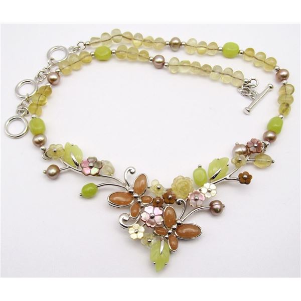 STERLING NECKLACE WITH GREEN NATURAL STONES