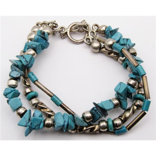 TRIPLE STRANDED STERLING BEADED AND CHIPPED