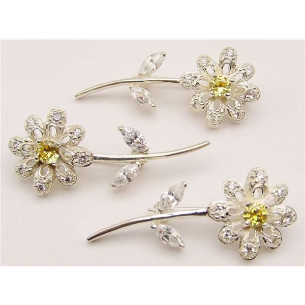 3-STERLING FLOWER BROOCHES/PINS WITH
