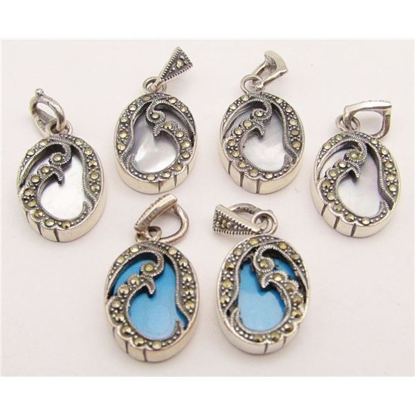 6-STERLING DOUBLE SIDED MARCASITE OVAL