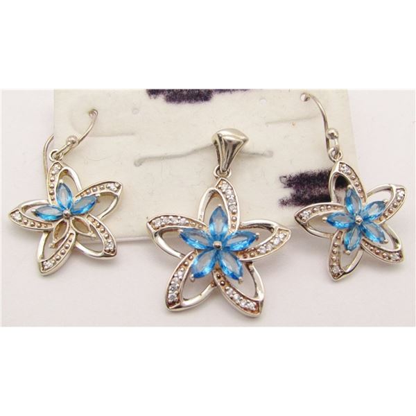 SET! STERLING FLOWER PENDANT WITH BLUE AND