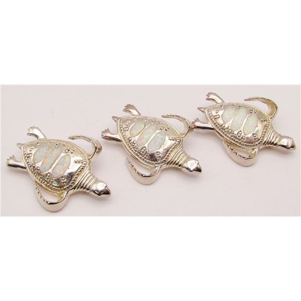 3-STERLING SEA TURTLE BROOCHES WITH OPAL