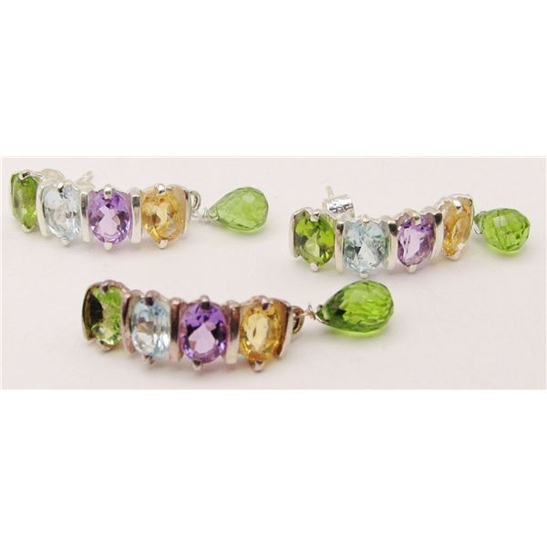 NEW! SET! STERLING MULTI STONE PENDANT WITH