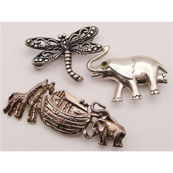 3-STERLING BROOCHES: NOAH'S ARC-ELEPHANT