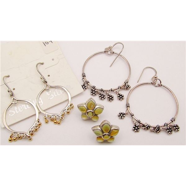 3-PAIRS OF STERLING PIERCED EARRINGS:
