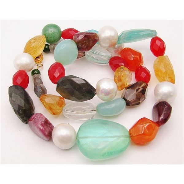 MULTI COLORED STONE/PEARL FASHION NECKLACE