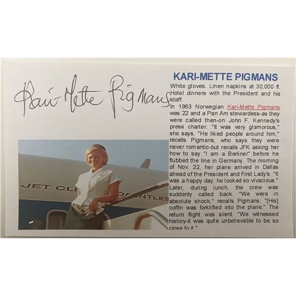 JFK Press Plane Pan Am Stewardess Kari-Mette Pigmans Signed Commemorative Card