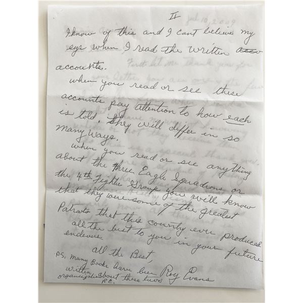 WWII Roy Evans Signed Hand Written Note