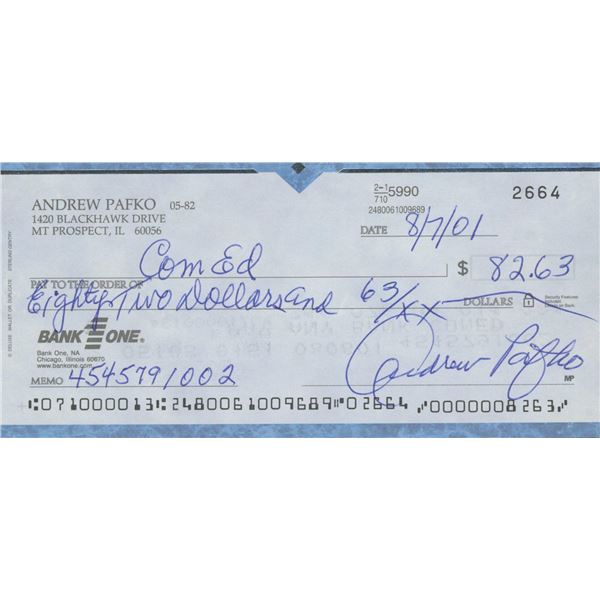 Andrew Pafko signed check