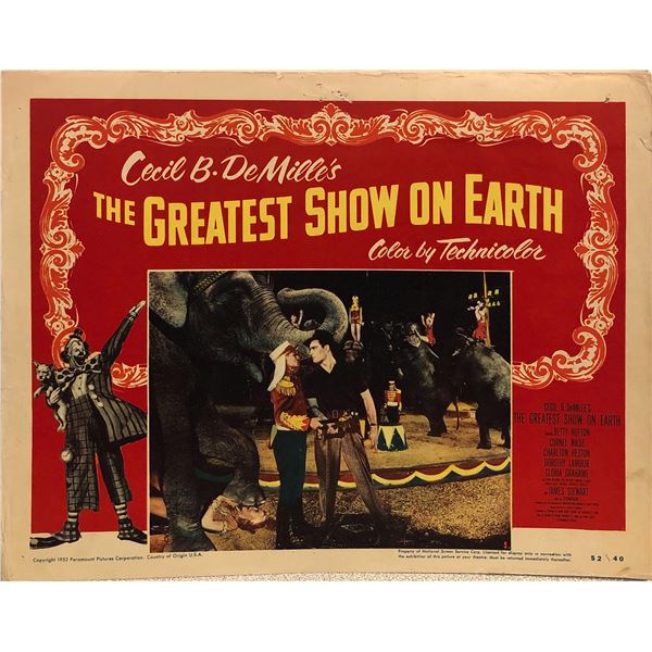 The Greatest Show on Earth original 1952 vintage lobby card