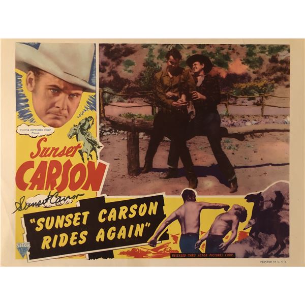 Sunset Carson Rides Again signed lobby card