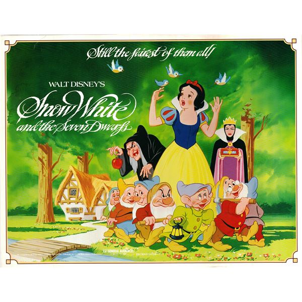 Snow White and the Seven Dwarfs original 1987R vintage display sheet