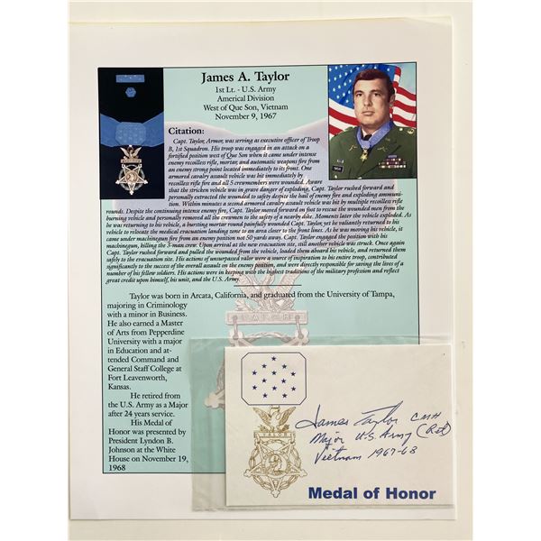 James A. Taylor Signed Card and Medal Of Honor Citation