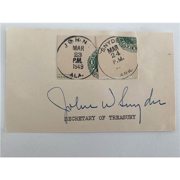 Secretary of the Treasury John W. Snyder original signature