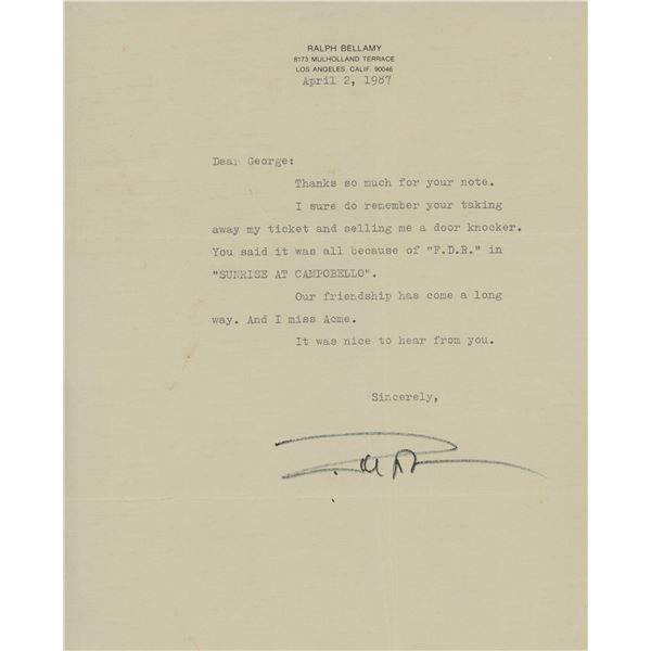 Ralph Bellamy signed letter