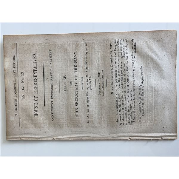 1847 United States. Navy Dept. Letter