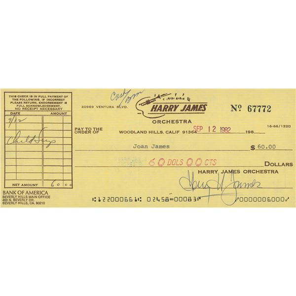 Harry James signed check