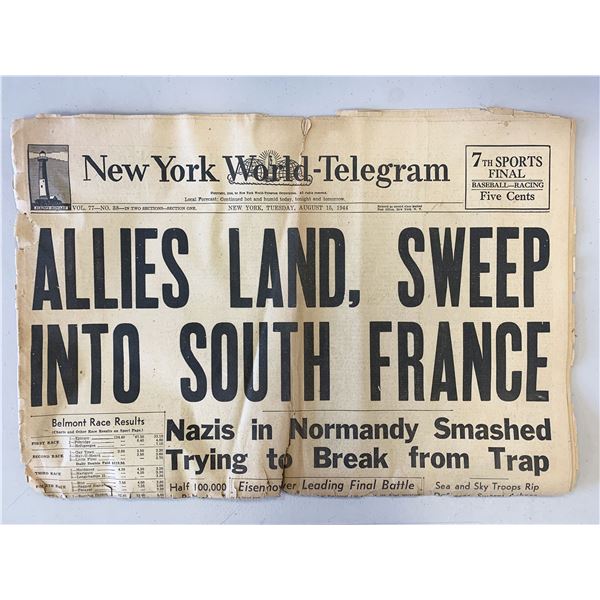 New York World - Telegram Original 1944 Vintage Newspaper