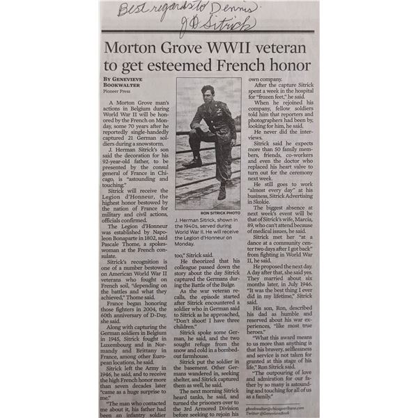 Ron Sitrick signed newspaper article