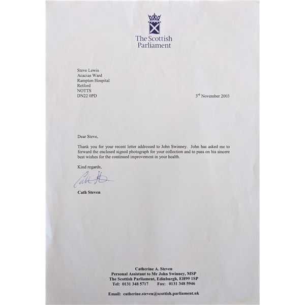 The Scottish Parliament Catherine Steven signed letter