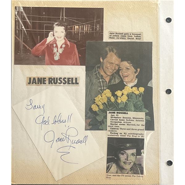 Jane Russell signed photo album page