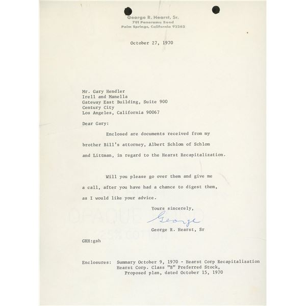 George Randolph Hearst Sr. signed letter