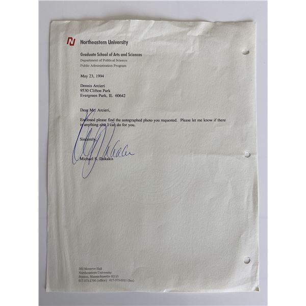 Michael S.Dukakis signed letter