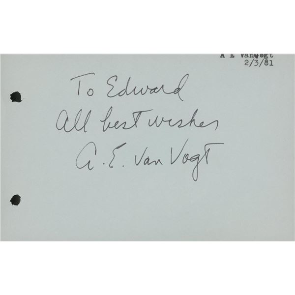 A.E. Van Vogt signed note