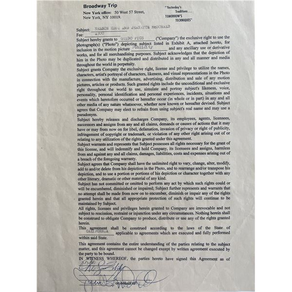 Nelson Eddy and Jeanette McDonald signed 1960 Broadway Trip photography contract