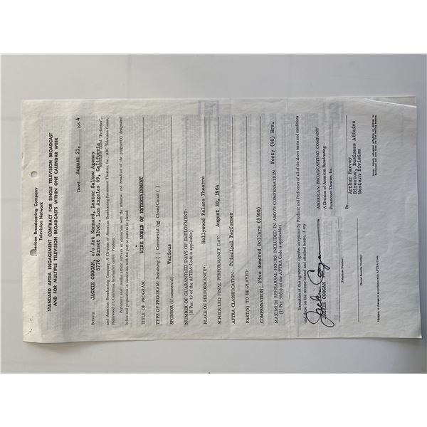 The Addams family Jackie Coogan signed contract