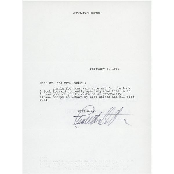 Charlton Heston signed letter