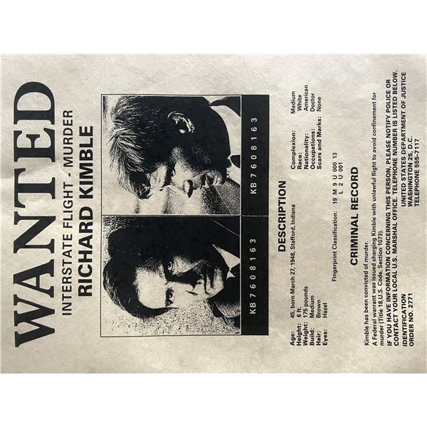The Fugitive Richard Kimble wanted flyer movie prop
