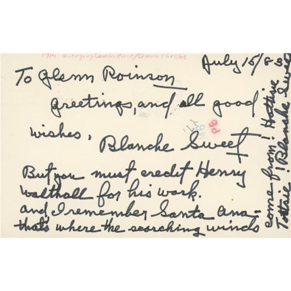 Blanche Sweet handwritten note