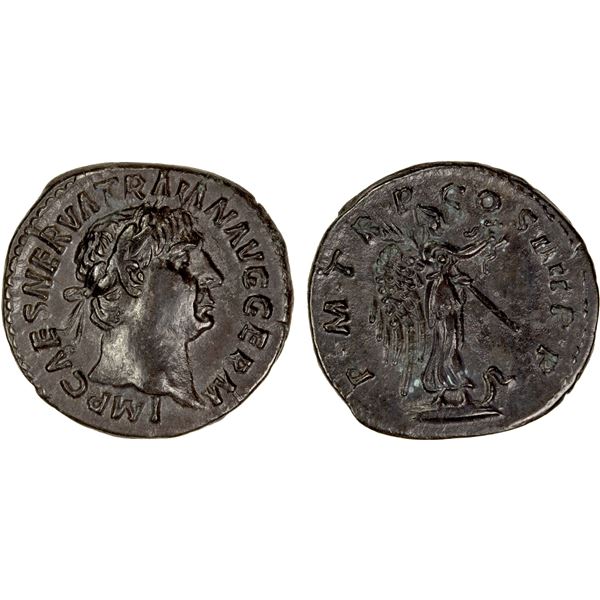 ROMAN EMPIRE: Trajan, 98-117 AD, AR denarius (2.85g), Rome, 101-102 AD, Choice VF