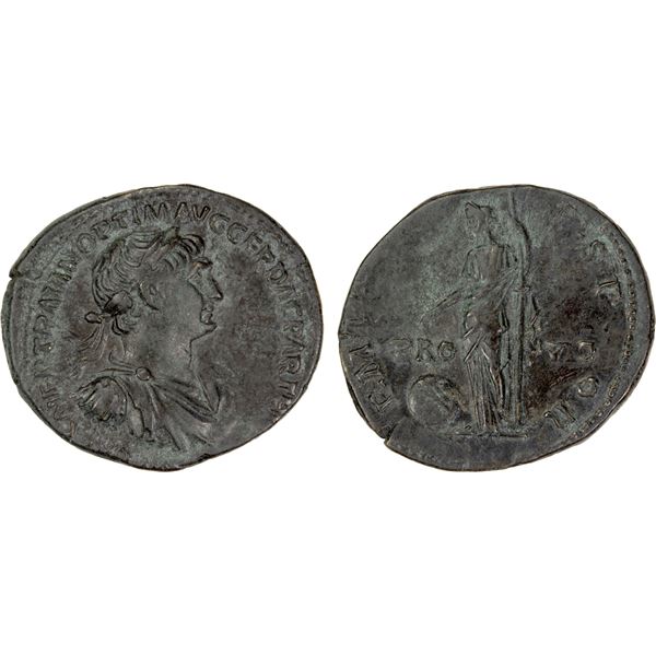 ROMAN EMPIRE: Trajan, 98-117 AD, AR denarius (2.79g), Rome, 114-117 AD, Choice VF