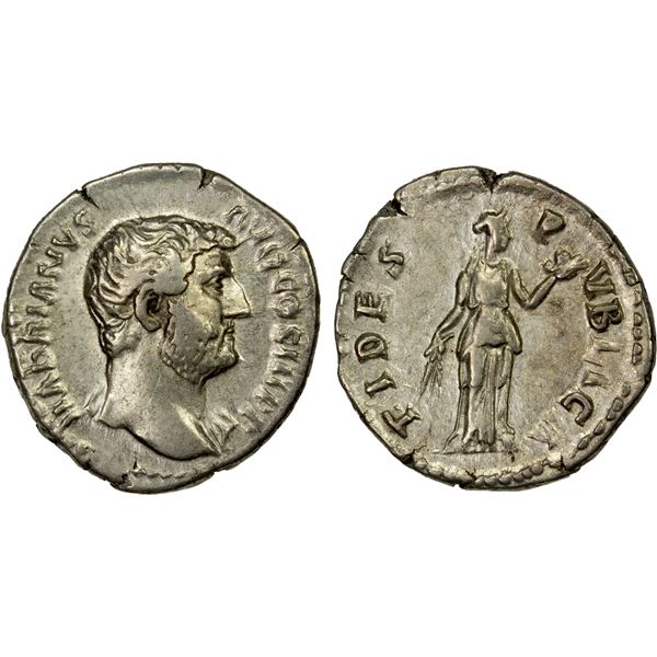 ROMAN EMPIRE: Hadrian, 117-138 AD, AR denarius (3.16g), Rome, 136 AD, VF