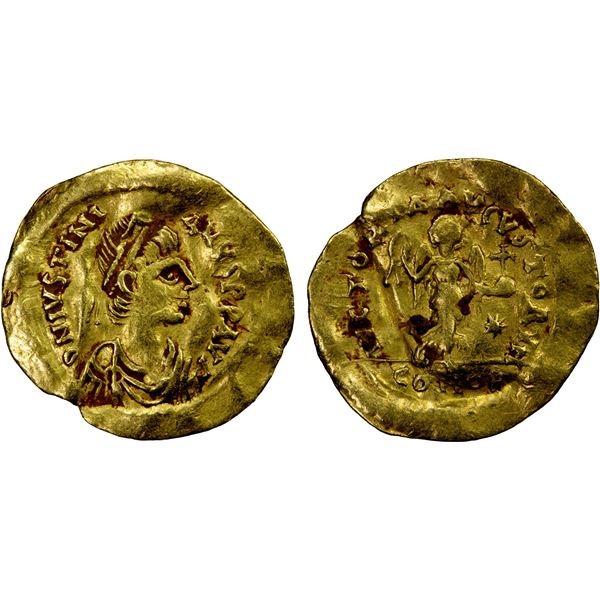 BYZANTINE EMPIRE: Justinian I, 527-565, AV tremissis (1.45g), Constantinople, F-VF