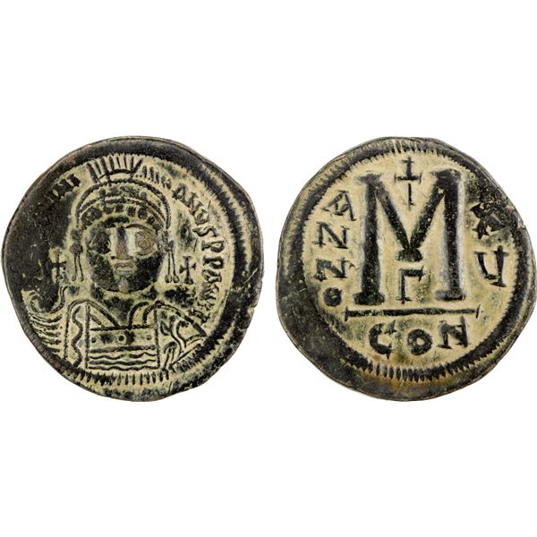 BYZANTINE EMPIRE: Justinian I, 527-565, AE follis (23.58g), Constantinople, year 15 (541/2 AD), VF